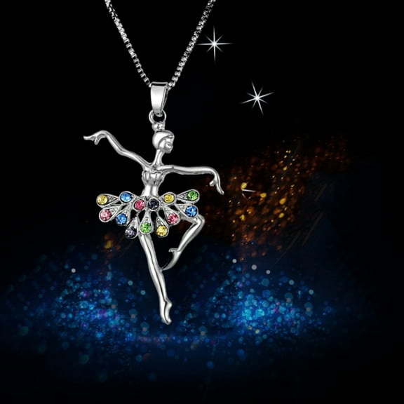 Jiaroswwei Fashion Lady Ballerina Pendant Necklace Rhinestone Charm Jewelry Xmas Gift