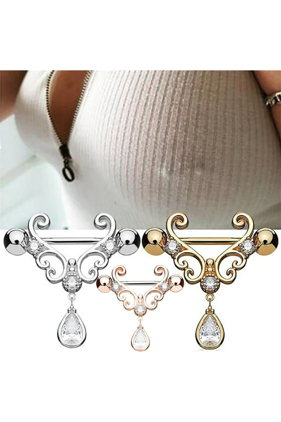 Fashion Sexy Nipple Ring Rhinestone Dangle Chain Body Piercing Barbell Jewelry