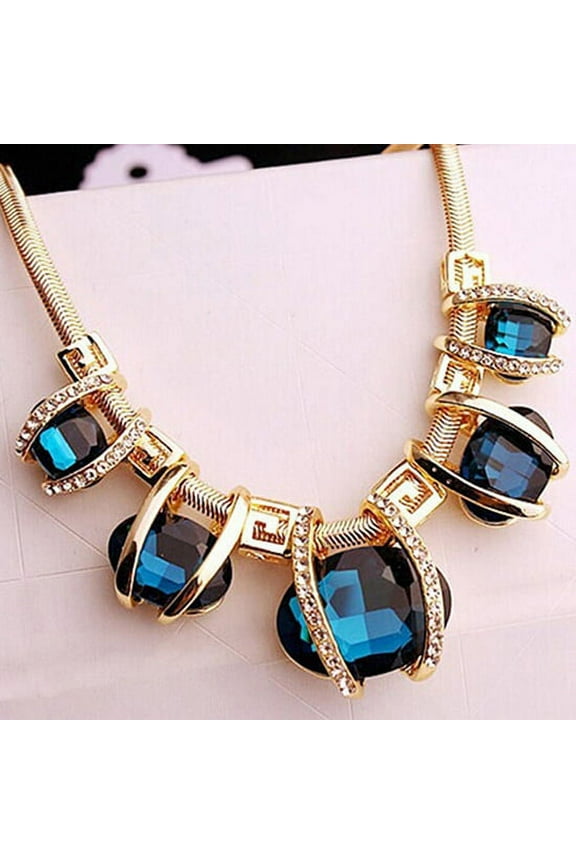 Fashion Women Crystal Pendant Golden Chain Choker Beauty Statement Bib Necklace