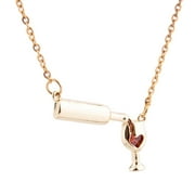 Jiaroswwei Fashion Women Wine Bottle Cup Faux Inlaid Pendant Necklace Jewelry Gift