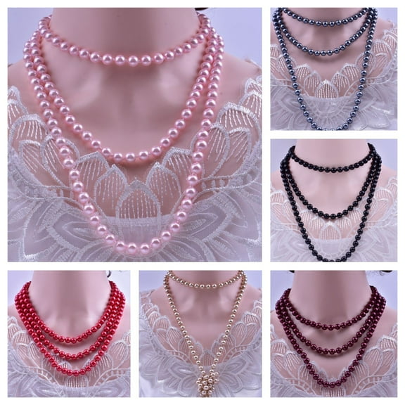Jiaroswwei Faux Pearl Necklace Charming Sleek Glass Cluster Long Simulated Pearl Necklace for Anniversary
