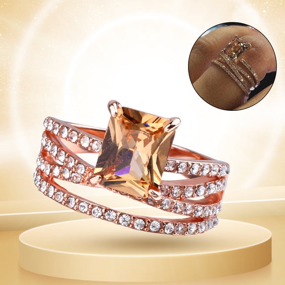 Jiaroswwei Finger Rings Electroplating Fine Workmanship Rhinestone Decor Multi-layer Square Jewelry Ring for Wedding