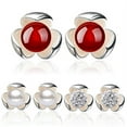 thumbnail image 1 of Jiaroswwei Flower 925 Sterling Silver Ear Studs Rhinestone Ball Earrings Wedding Jewelry, 1 of 8