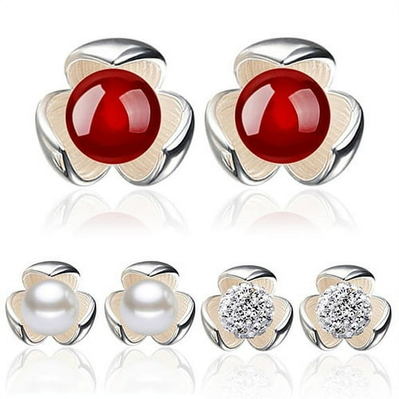 Jiaroswwei Flower 925 Sterling Silver Ear Studs Rhinestone Ball Earrings Wedding Jewelry