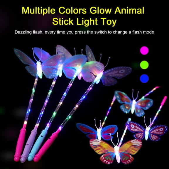 Jiaroswwei Glow Butterflies Stick Glow in The Dark 3 Modes Adjustable Handheld High Brightness Battery Operated Colorful Light Up Animal Stick Flashing Toy Party Supplies