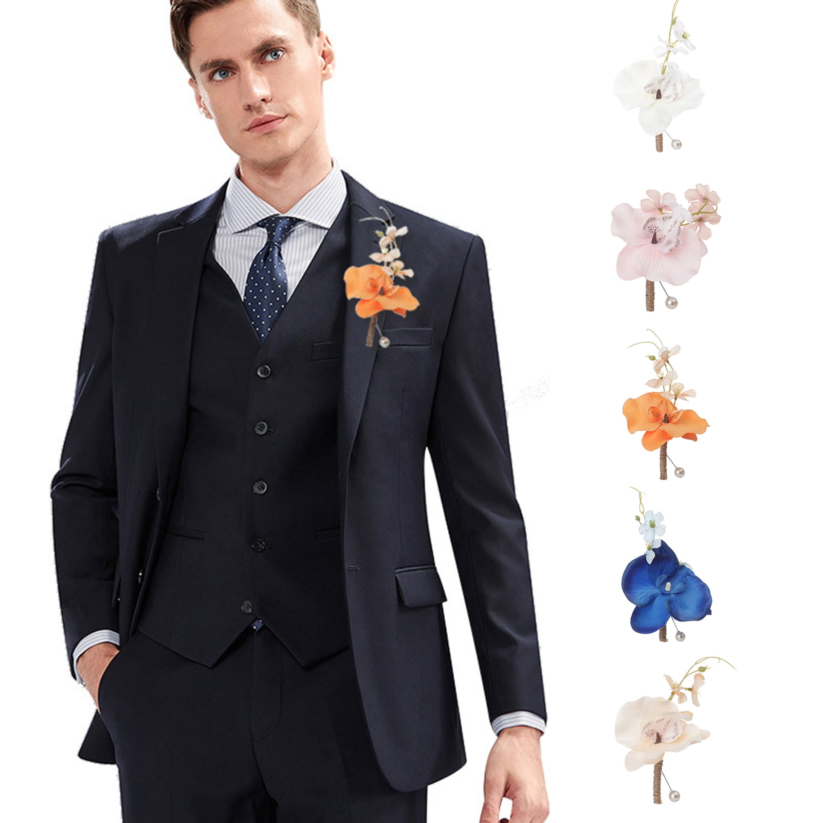 Jiaroswwei Groom Brooch Men's Lapel Pin Realistic Flower Faux Pearl for  Suit Wedding Groom Groomsmen Brooch Rose Boutonniere 