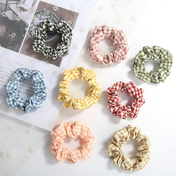 Jiaroswwei Korean Plaid Pattern Hair Ring Fabric Girl Scrunchie Ponytail Elastic Hairband