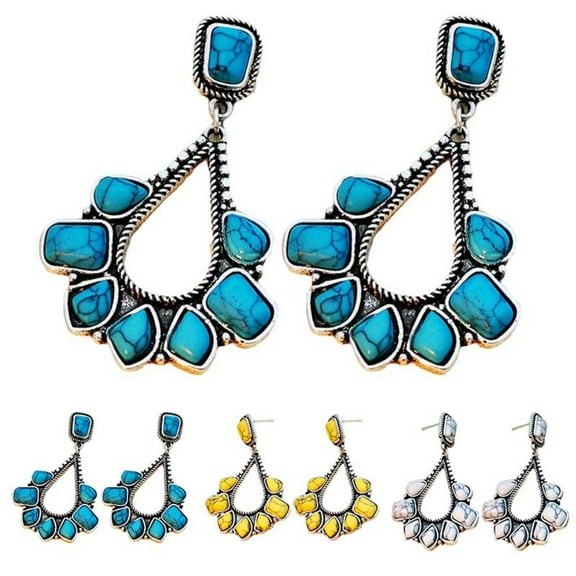 Jiaroswwei Ladies Faux Turquoise Inlaid Teardrop Drop Stud Earrings Statement Jewelry Gift