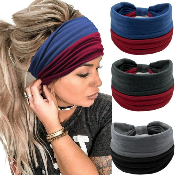 Jiaroswwei Lady Hair Band Contrast Color Wide High Elasticity Sweat Absorption Quick Dry Head Wrap Hair Accessories