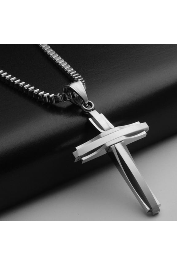 Men Titanium Steel Fashion Cross Pendant Chain Necklace Hip-Hop Jewelry Gift