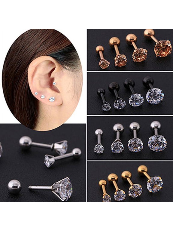 Men Women Rhinestone Cartilage Tragus Bar Helix Upper Ear Earring Stud Jewelry
