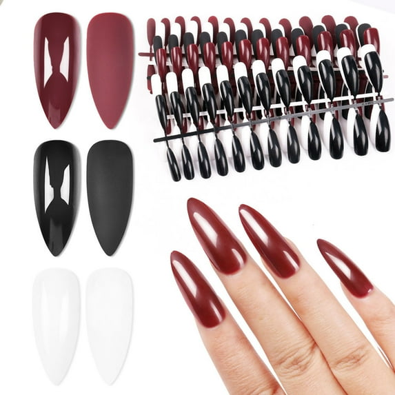 Jiaroswwei Nail Tips Solid Color Long Pointed Manicure Decor Oval Matte Fake Nails for Party