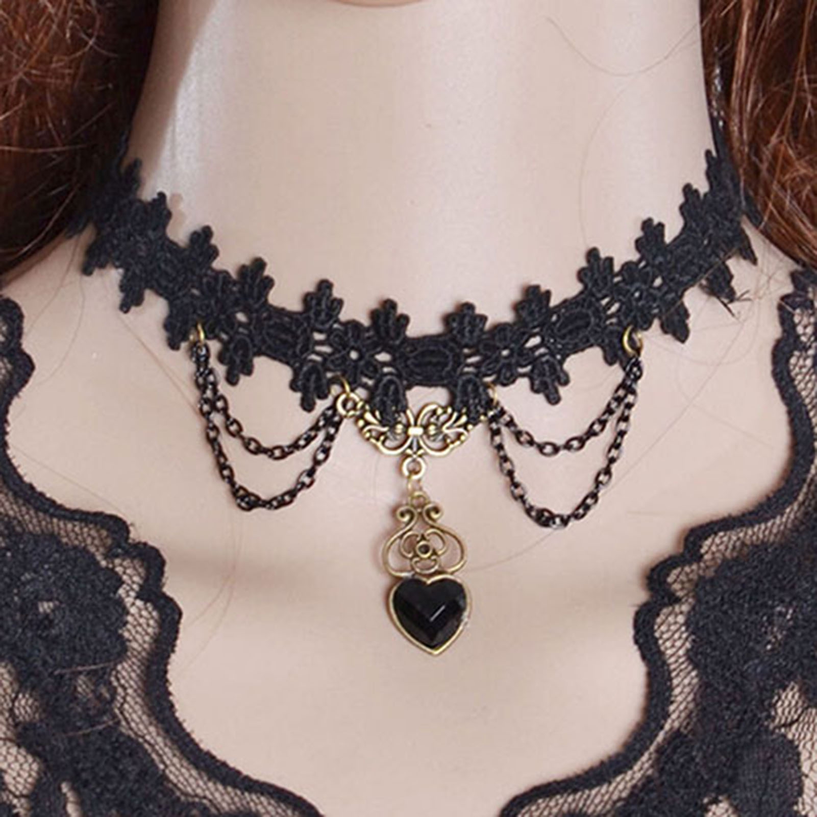 Jiaroswwei Necklace Colorfast Lace Edge Alloy Black Lace Chain Necklaces for Wedding