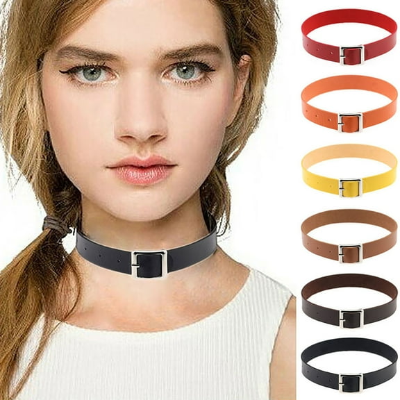 Jiaroswwei Necklace Punk Retro Faux Leather Buckle Choker Necklace for Dating