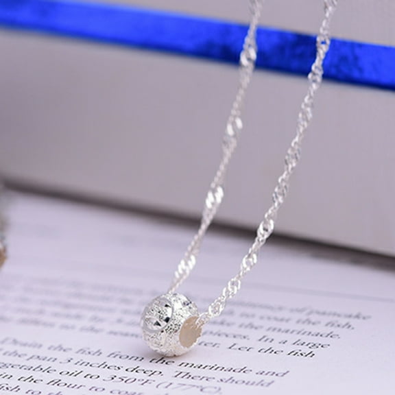 Jiaroswwei Necklace with Lucky Bead Water Wave Chain Silver Stainless Shiny Women Pendant Necklace for Travel Souvenirs
