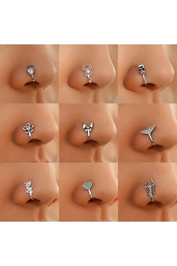 Nose Clip Non-Piercing U-shaped Multi-styles Unisex Sparkling Rhinestone Fishtail Fake Nose Cuff Hoop Ring Fashion Jewelry