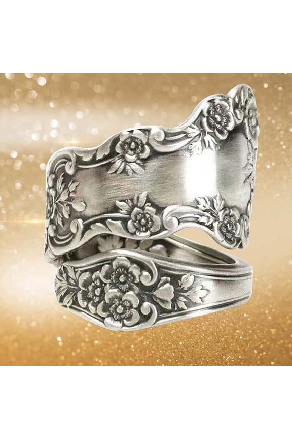 Party Ring Electroplating Polished Surface Geometric Flower Patterns Unfading Gift Giving Finger Band Adjustable Vintage Spoon Open Ring Jewelry Accessory