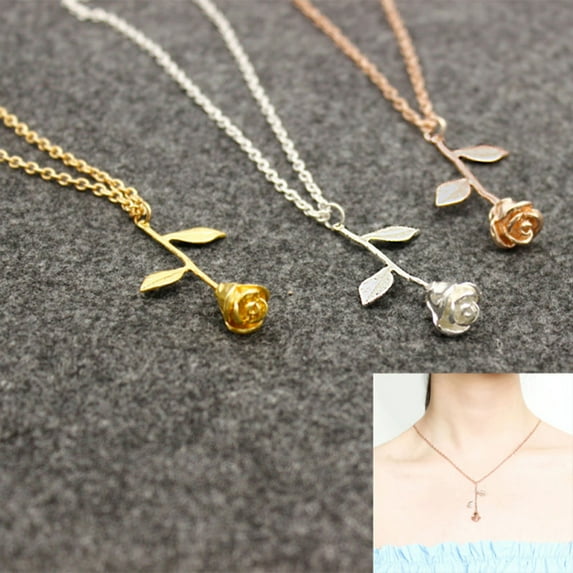 Jiaroswwei Pendant Chain Fashion Delicate Dainty Rose Flower Pendant Necklace for Women