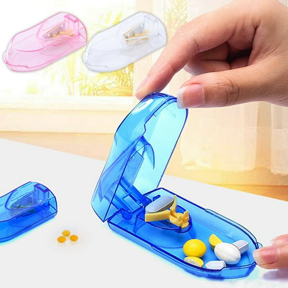 Jiaroswwei Pill Box Strong Sealing Easy to Carry Transparent Visible Adjustable Cutting Plastic Vitamin Tablet Pill Cutter for Trip