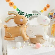 Jiaroswwei Rabbit Balloon Party Themed Scene Layout Lovely Cartoon Animal Inflatable Toy Ornament 4D Standing Easter Bunny Aluminum Foil Balloon Party Decoration