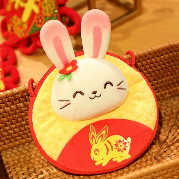 Jiaroswwei Rabbit Wallet Cartoon Smooth Zipper Embroidery Pattern Chinese Style 2023 Bunny Year Plush Doll New Year Gift