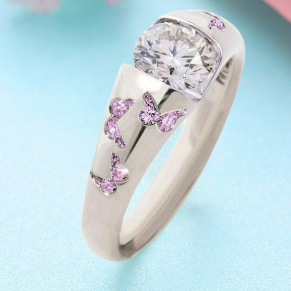 Jiaroswwei Ring Butterfly Pattern Jewelry Accessories Alloy Cubic Zirconia Finger Band for Women