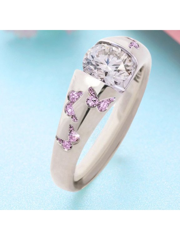 Ring Butterfly Pattern Jewelry Accessories Alloy Cubic Zirconia Finger Band for Women