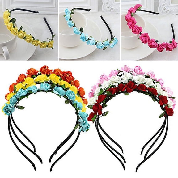 Jiaroswwei Rose Flower Crown Festival Headband Wedding Garland Floral Hairband Accessory