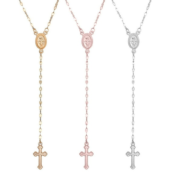 Jiaroswwei Simple Women Cross Virgin Mary Oval Charm Lariat Y Necklace Religious Jewelry Gift