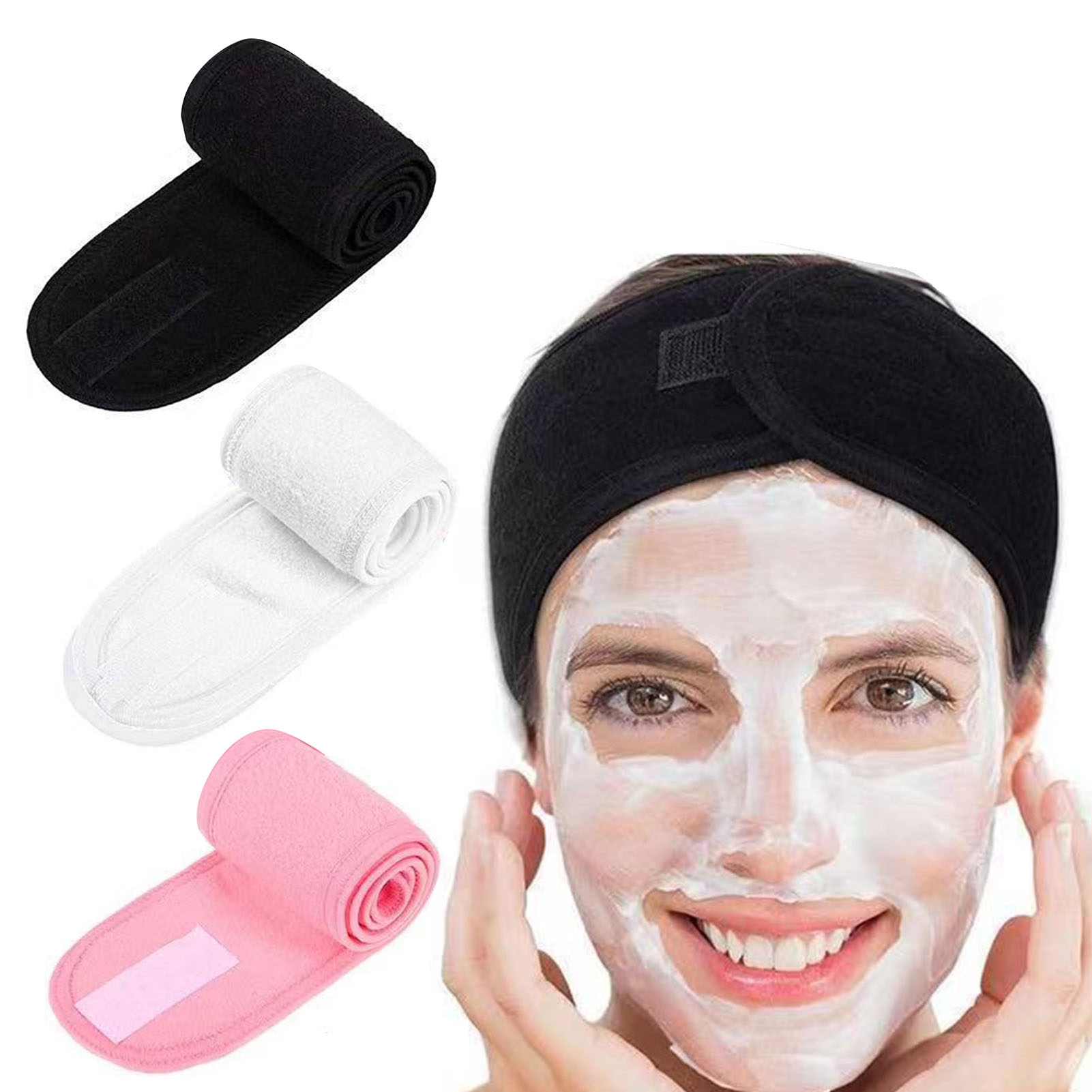 Jiaroswwei Solid Color Sweat Absorbing Towel Headband Flannel Fastener Tape Spa Facial Headband Hair Accessories