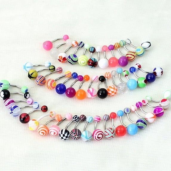 Jiaroswwei, Stainless Steel Acrylic Barbell Belly Button Body Piercing Rings, 50 piece