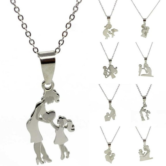 Jiaroswwei Stainless Steel Mom Daughter Pendant Charm Necklace Jewelry Mother Day Gift