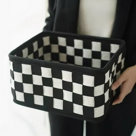 Jiaroswwei Storage Basket High Capacity Multi-purpose Black And White Checkerboard Felt Desk Sundries Organizer for Bedroom