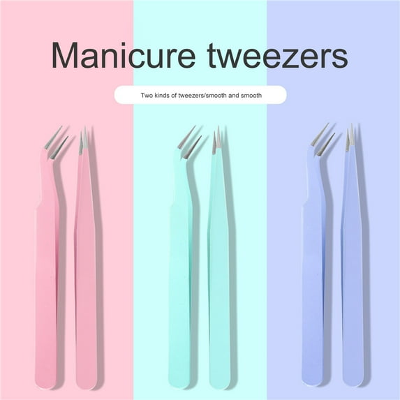 Jiaroswwei Straight Tweezers Anti-static Bendable Head Sturdy Nail Art Rhinestones Nipper Tweezers for Girl