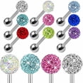 thumbnail image 1 of Jiaroswwei Surgical Steel Rhinestone Ball Barbell Bar Tongue Ring Studs Piercing Pin Jewelry, 1 of 7