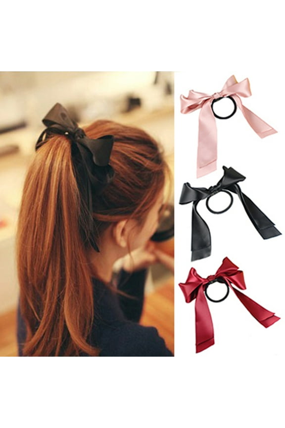 Sweet Women Fashion Satin Ribbon Bow Hair Band Rope Scrunchie Ponytail Holder