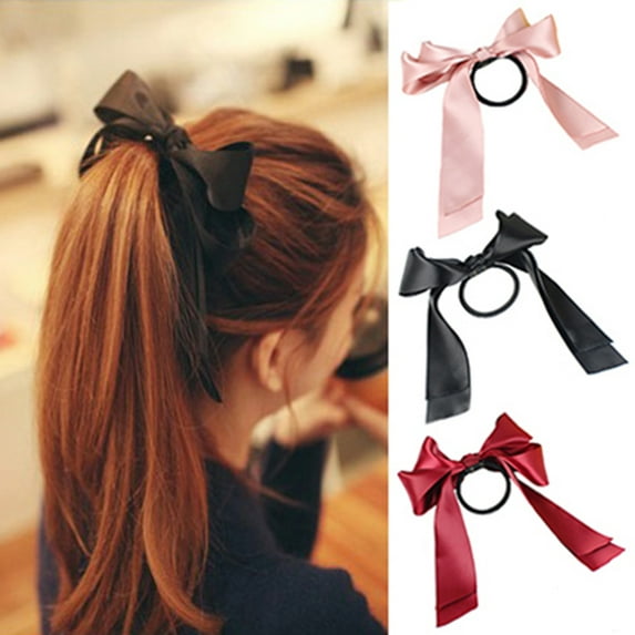 Jiaroswwei Sweet Women Fashion Satin Ribbon Bow Hair Band Rope Scrunchie Ponytail Holder