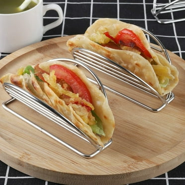 Jiaroswwei Taco Holder Non-stick Easy to Clean Space Saving BPA-free Smooth Edges Food Protector Stainless Steel Drip Tray Burrito Stand for Restaurant