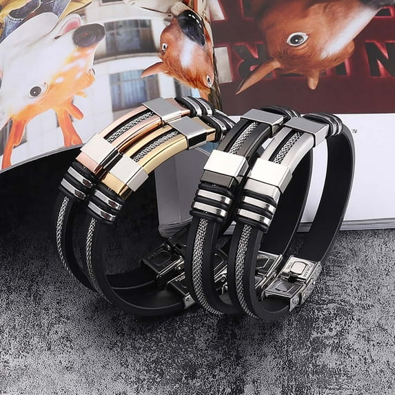 Jiaroswwei Unique Men Titanium Steel Hand Chain Handmade Bracelet Bangle Club Jewelry Gift