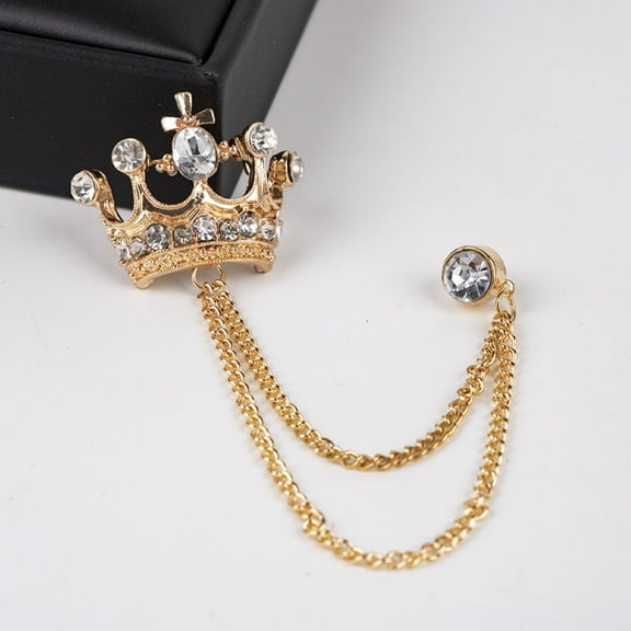 Jiaroswwei Unisex Crown Shape Brooch Tassel Chain Lapel Pin Retro Corsage Suit Accessory