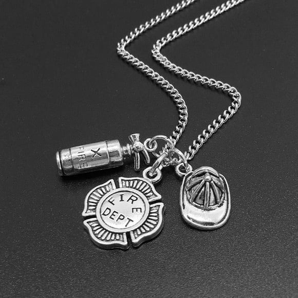 Jiaroswwei Unisex Fire Extinguisher Shape Pendant Chain Necklace Firefighter Jewelry Gift