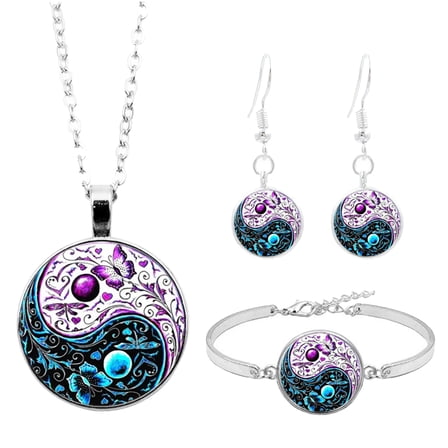 Jiaroswwei Vintage Women Round Pendant Chain Necklace Hook Earrings Bracelet Jewelry Set