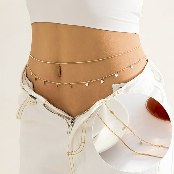 Jiaroswwei Waist Chain Double Layers Full Luster Dress-up Belly Belt Waist Chain Accessories for Daily Wear