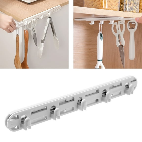 Jiaroswwei Wall Hook Expandable Design Easy Access No Drilling Adjustable Pot Racks Pan Utility Organizer Sliding Pantry Organization Hook Kitchen Supplies