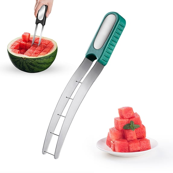 Jiaroswwei Watermelon Cutter Non-slip Ergonomic Handle Labor-saving Rustproof Easy to Clean Cut Fruit Stainless Steel Quickly Safe Melon Slicer Kitchen Gadget