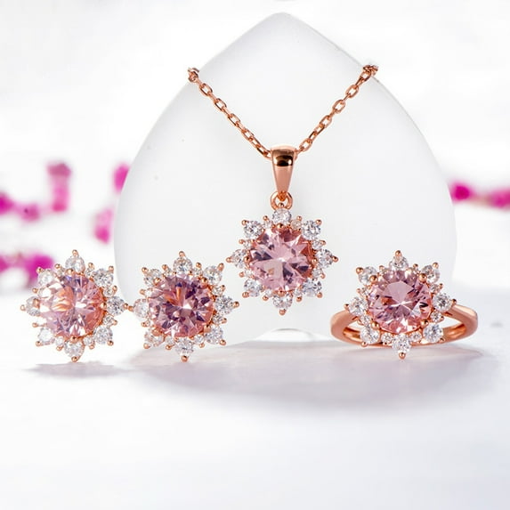 Jiaroswwei Women Cubic Zirconia Snowflake Pendant Necklace Stud Earrings Ring Jewelry Set