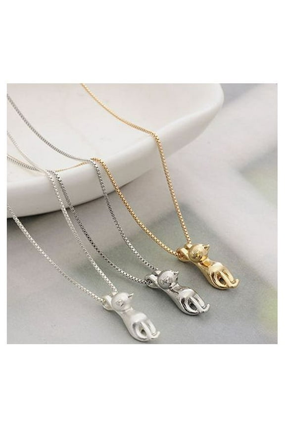 Women Fashion 925 Sterling Silver Chain Cat Pendant Necklace Jewelry Charm