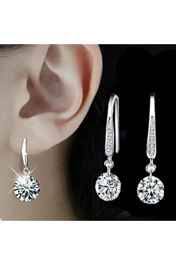 Women Fashion 925 Sterling Silver Rhinestone Dangle Earrings Wedding Jewelry