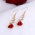 thumbnail image 1 of Jiaroswwei Women Fashion Red Rose Drop Rhinestone Spiral Dangle Hook Earrings Jewelry Gift, 1 of 5