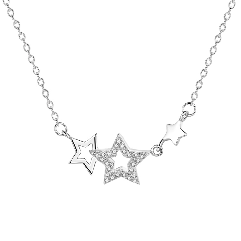 Jiaroswwei Women Rhinestone Five Pointed Star Pendant Clavicle Chain Necklace Jewelry Gift